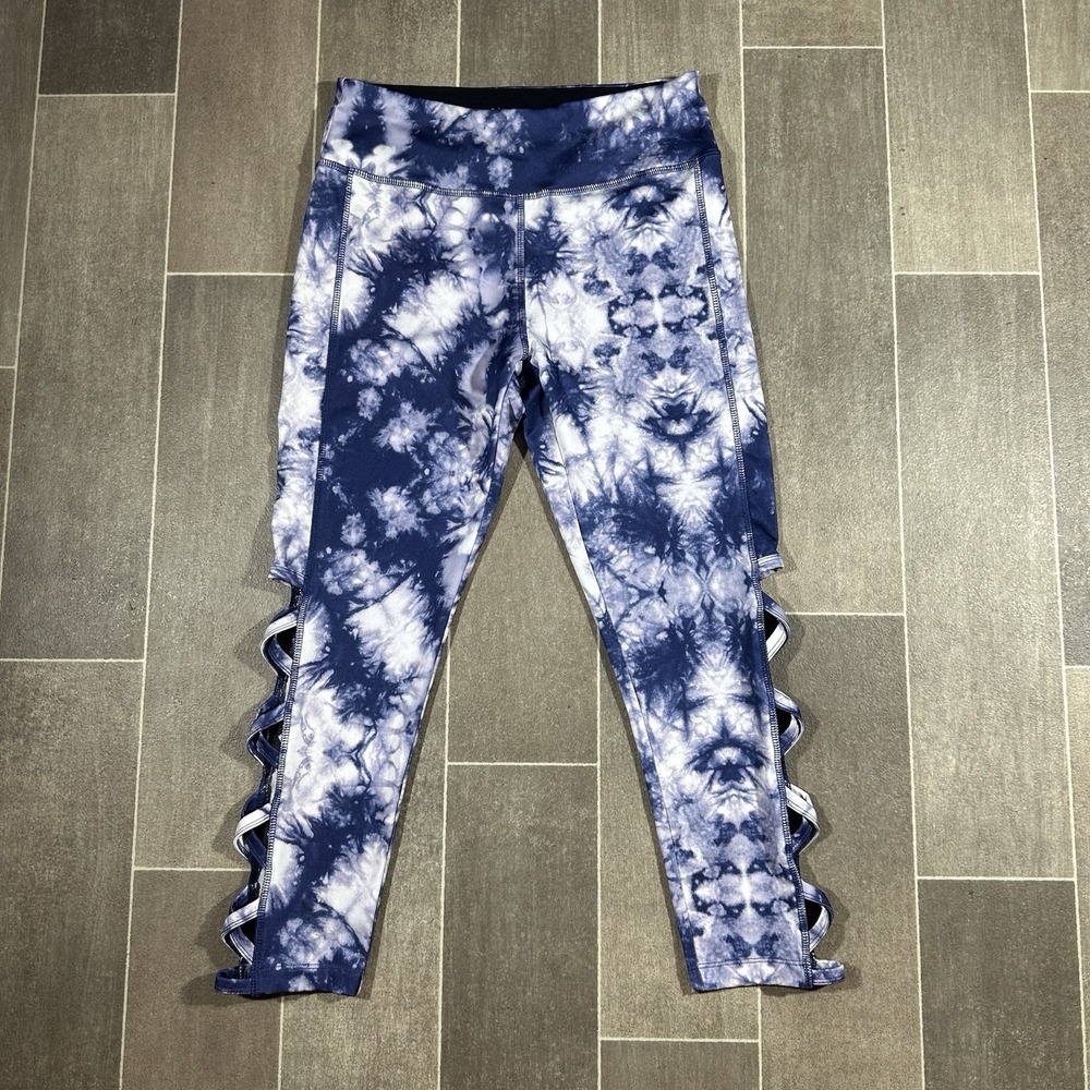 Vogo Athletica Blue Tie Dye Cutout Cropped Leggings Womens Small High Rise Yoga